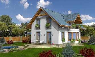 House project for a narrow plot with a garage.